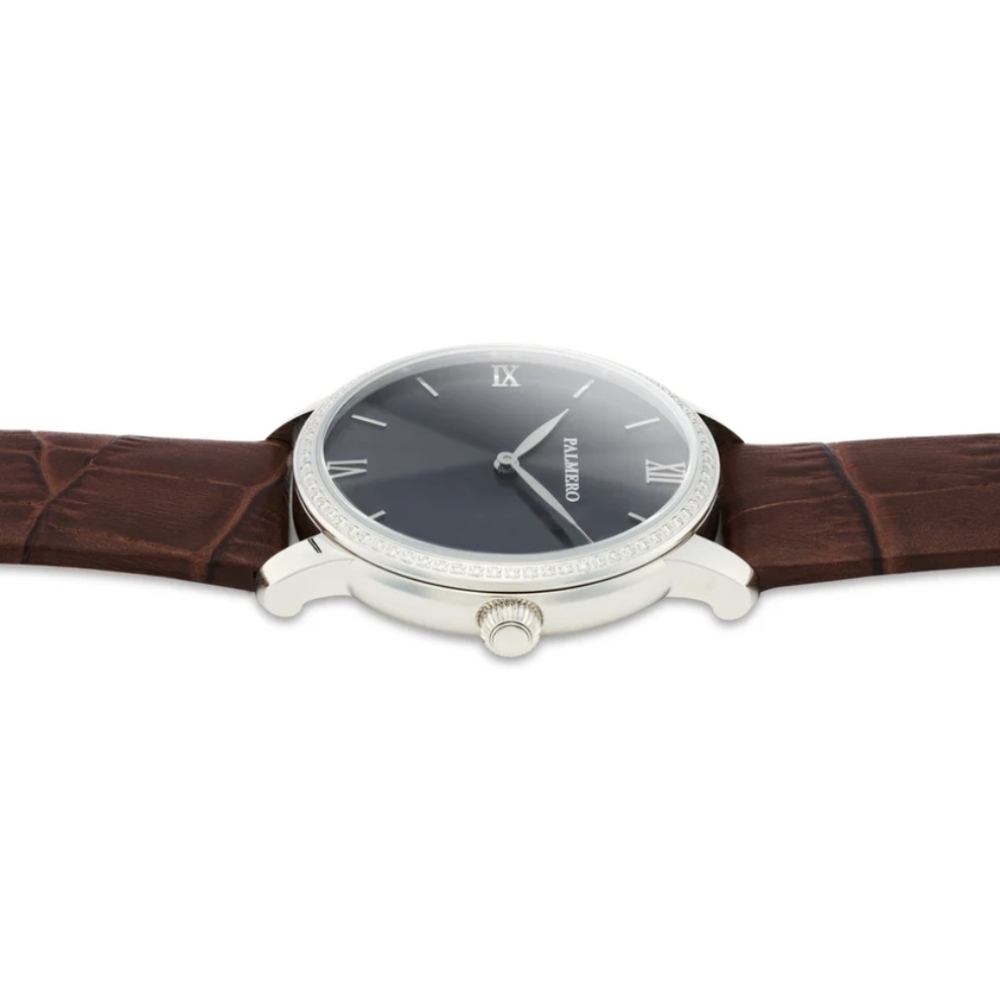 Palermo Watch Brown Leather Moissanite Gemstone Bezel - Picture 8 of 9